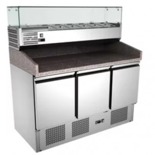 Buy Elite World TPTZA11, Stainless Steel Pizza Preparation Counter with Top Cooling Unit (6 x 1/3 GN pans) and Bottom 3-Door Refrige