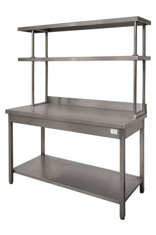 Buy stainless steel work table with an overhead shelf (or double shelf).(Price negotiable contact 0559990549)
