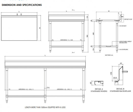 Buy Miran STS157090(BS40)DB, Stainless Steel Work Table, 1500 mm