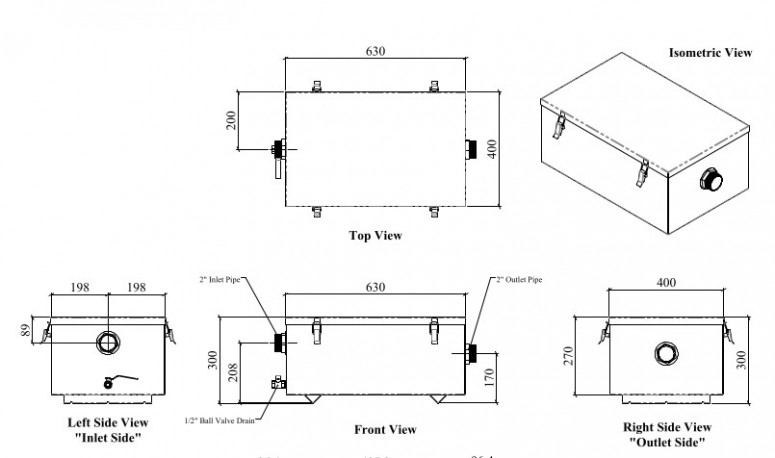 Miran SGT-634030, Stainless Steel Grease Trap, 15 GPM