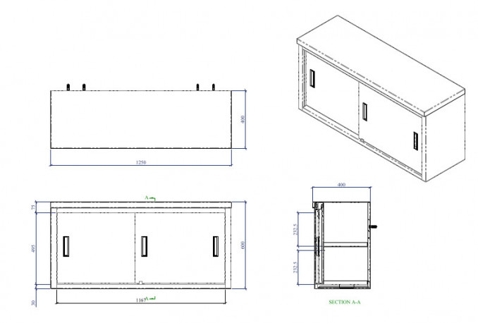 Miran SWC134060SM, Stainless Steel Wall Mounted Cabinet With Slide Doors And Mid shelf