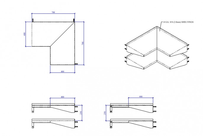 Miran MIR-REDBAZEL-P4, S/S Wall Mounted Shelf, 2 Tier, L Shape