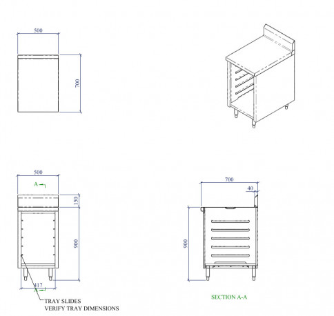 Miran SBS907090(BS40)WM, S/S Base Cabinet, Swing Door With Tray Slides