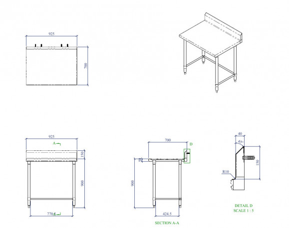 Miran STS937090(BS40)BB, S/S Work Table with Under Shelf and Backsplash