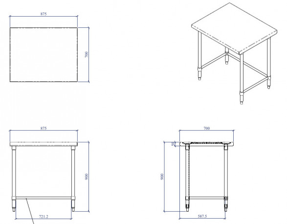 Buy Miran STS887090BB, S/S Island Table with Brace