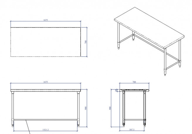 Miran STS177090BB, S/S Island Table With Brace
