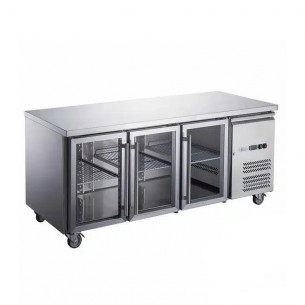 Buy Tecnodom TF03MIDPVSXAL, Under Counter Chiller 3 Glass Door 460L GN 1/1 Commercial Refrigerator with Backsplash