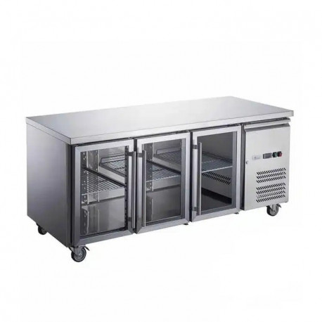 Buy Tecnodom TF03MIDPVSXAL, Under Counter Chiller 3 Glass Door 460L GN 1/1 Commercial Refrigerator with Backsplash