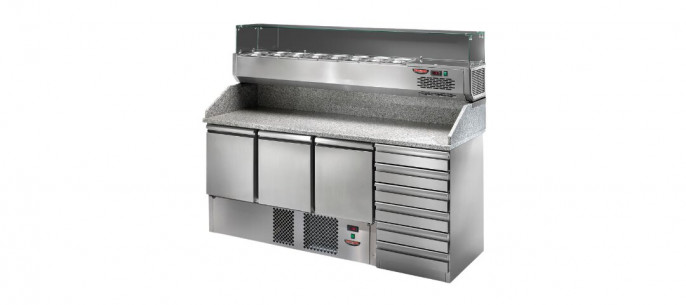 Buy Tecnodom SL03PZ, Pizza Prep Counter 3 Doors Marble Top 400L Commercial Refrigerator