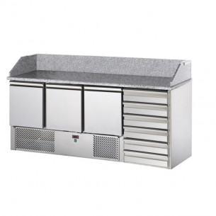 Buy Tecnodom SL03C6, Commercial 3-Door Pizza Prep Saladette with Granite Top, Refrigerated Topping Rail - 350L