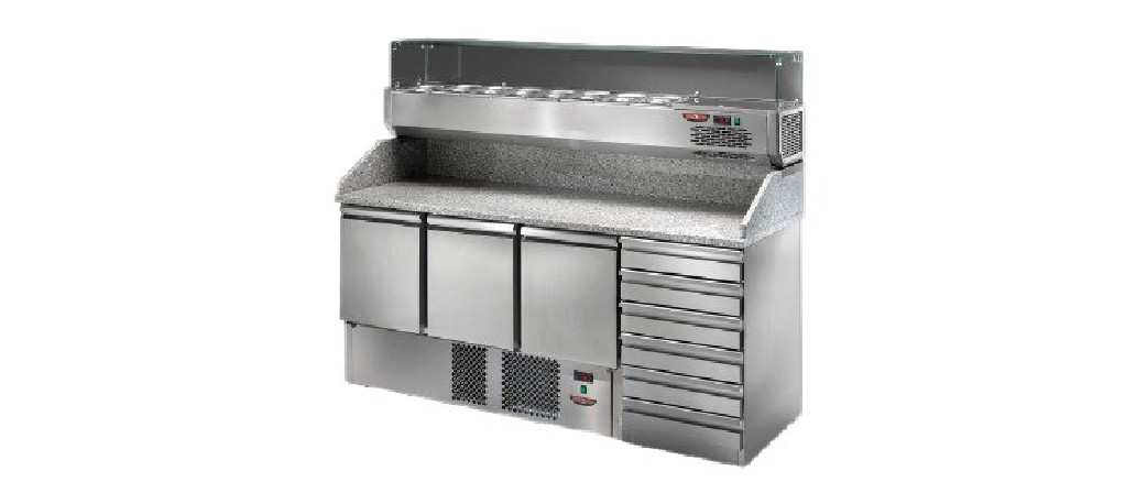 Buy Tecnodom SL03PZ, Pizza Prep Counter 3 Doors Marble Top 400L Commercial Refrigerator